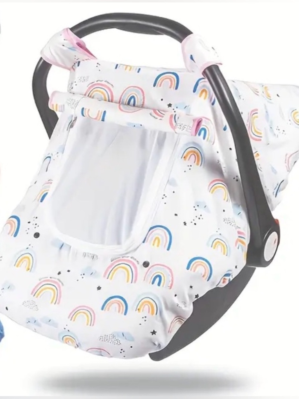 Car Seat Canopy Cover for Infant - White Rainbow Print